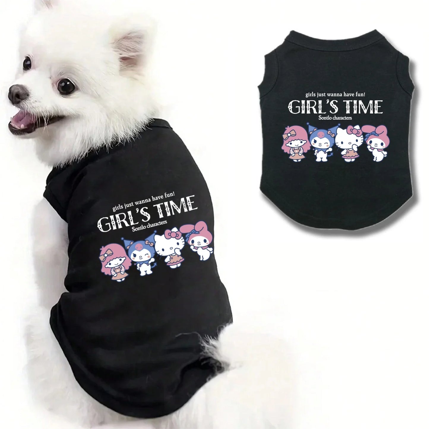 1PC GIRL'S TIME Printed Pet Tank Top, Fashionable Pet Round Neck Sleeveless T-shirt