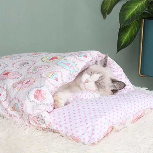 Japanese Cat Bed Warm Cat Sleeping Bag Deep Sleep Winter Removable Pet Dog Bed House Cats Nest Cushion with pillow Cat playpen