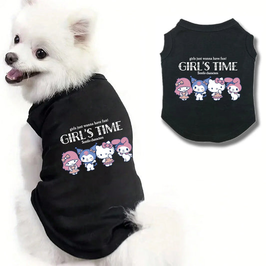 1PC GIRL'S TIME Printed Pet Tank Top, Fashionable Pet Round Neck Sleeveless T-shirt