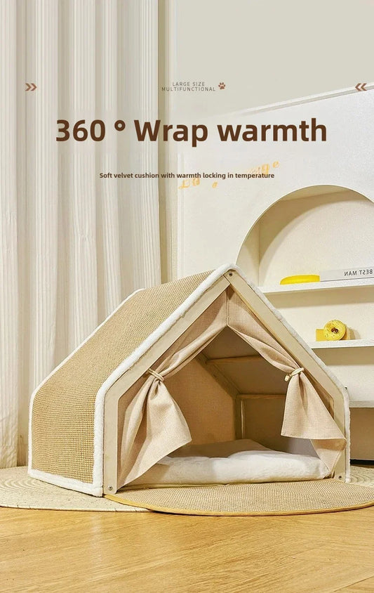 Cat Nest Winter Warm Cat Villa House Shell Semi-enclosed Sleeping Bag Cat Scratching Board Does Not Drop Scraps Sisal Pet House