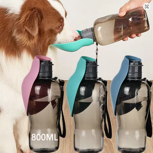 800ML Big Dog Water Bottle Fold Puppy Feeding Bowl Push Switch Traveling Outside Pet Drinking Water Container with Strip