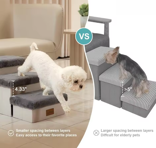 Dog Stair for Small Dogs with Storage, Foldable Pet Step with Soft Cover, Older Cat Ramp for Chair Couch Sofa, Lightweight