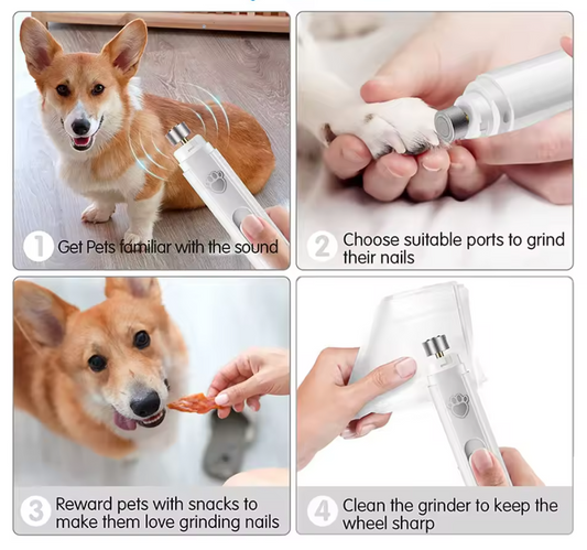 Electric Dog Nail Grinder USB Rechargeable LED Light Pet Nail Trimmer with 2 Speed Settings and Polisher Wheel