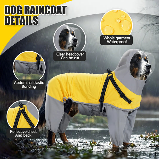 Summer new dog raincoat full enclosure waterproof hooded transparent hood chest and back dog raincoat